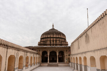 Ornate Domed Pavilion Inside Hawa Mahal Courtyard in Jaipur, India