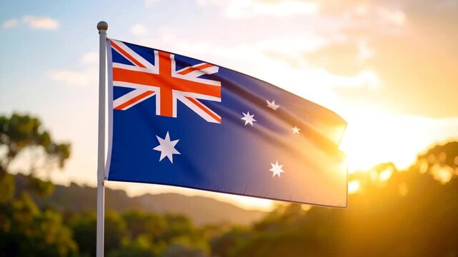 Australian flag waving in sunlight