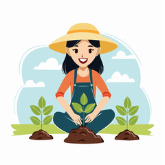 ilustrasi wanita sedang berkebun
