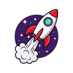 Rocket Illustration. Vector Rocket Cartoon. Flat Design Rocket.