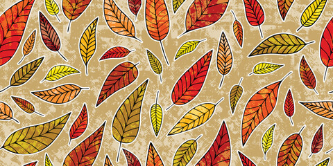Autumn background of leaves, seamless pattern, vector design