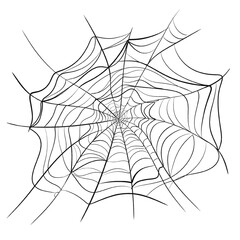 Hand-drawn illustration of eerie spider webs, evoking a spooky Halloween atmosphere. Designed as dark line art for festive decoration, perfect for celebrating the night of ghosts with an artistic and 