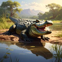 Obraz premium Crocodiles are powerful, ancient reptiles known for their strength, sharp teeth, and aquatic hunting skills