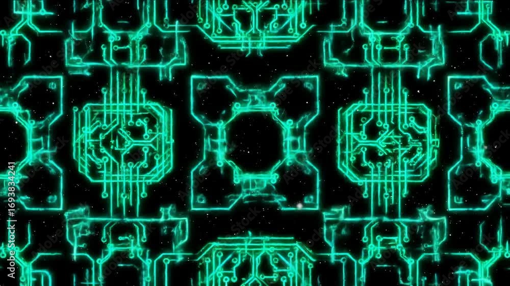 Poster abstract glowing circuit board pattern with technology and network connections on black background f