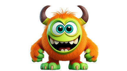 Joyful cartoon monster with big eyes and horns, perfect for kids' projects and branding
