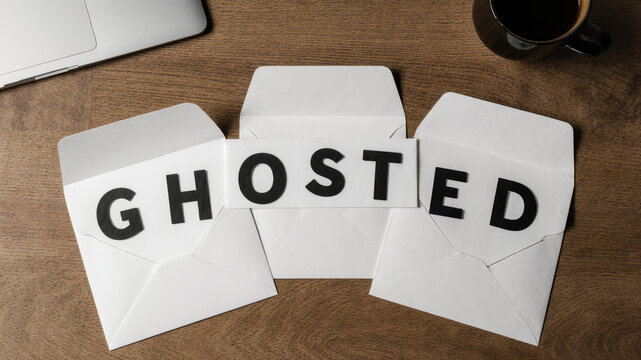 GHOSTED printed on white paper sheets placed on soft blanket