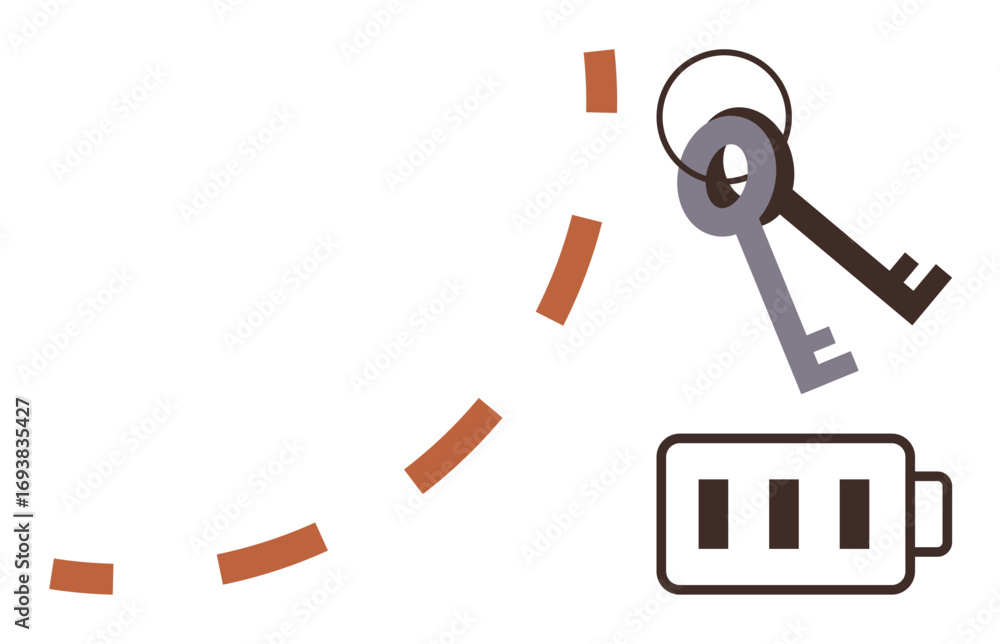 Poster keys with tracking path and battery icon emphasizing technology, efficiency, and energy concepts. id