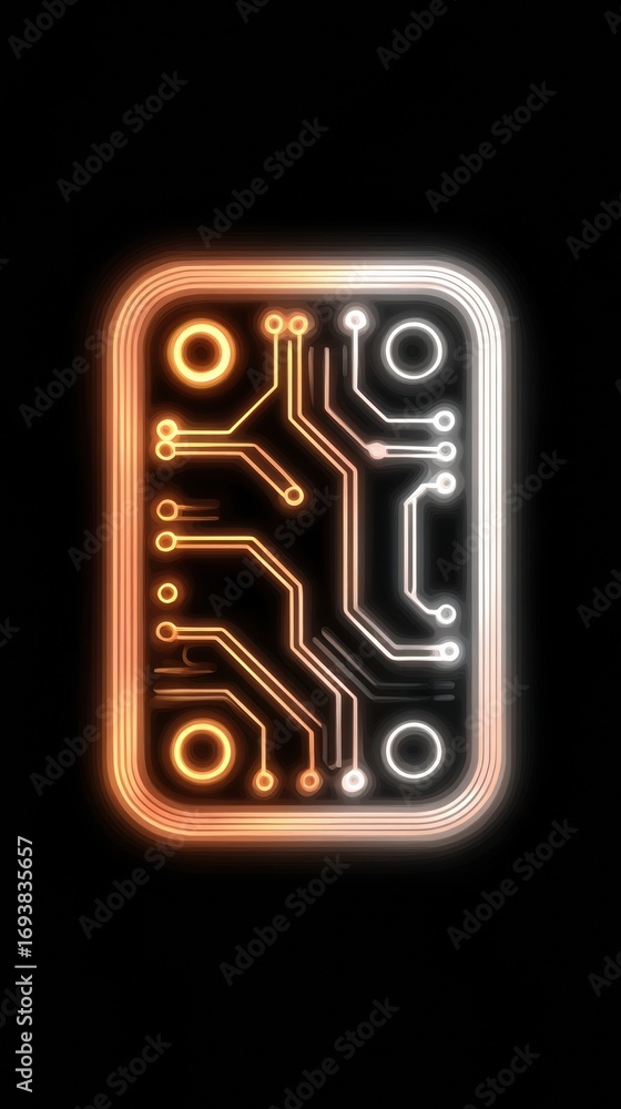 Poster brightly lit circuit board design showcasing intricate patterns and connections in vivid colors agai