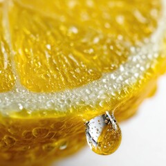 Close-up of a juicy lemon slice with water droplets