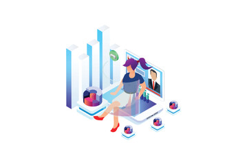 Obraz premium Modern Isometric Customer support concept. Suitable for Diagrams, Infographics, Game Asset, And Other Graphic Related Assets illustration isolated on white background.
