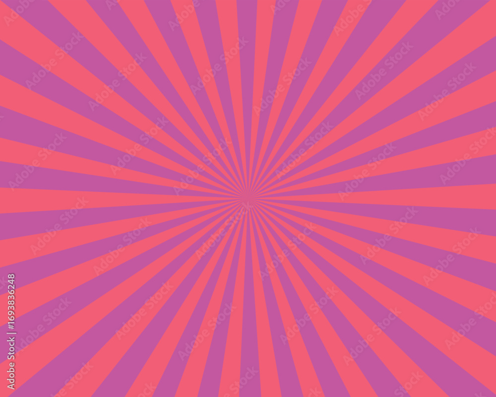 Poster abstract burst background in vibrant coral and purple with radial stripes creating a dynamic and ene