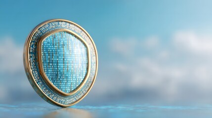 Digital Shield with Binary Code Symbolizing Cyber Security and Protection