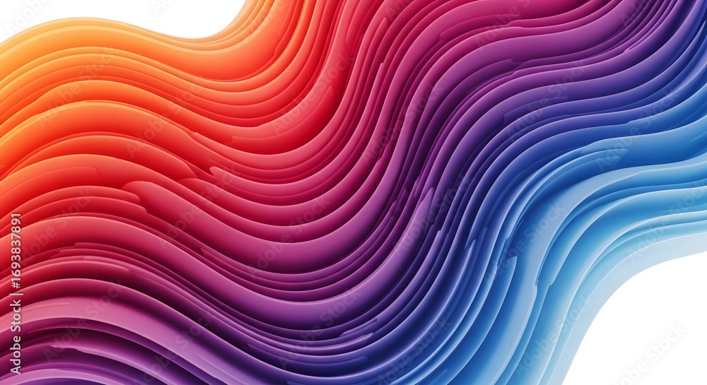 Poster abstract background with flowing, layered waves of vibrant rainbow colors, creating a dynamic and en