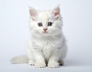 Fluffy white kitten in studio
