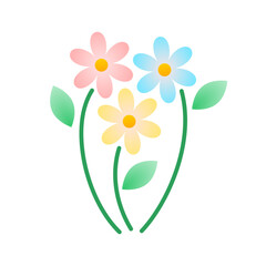 Pink blue and yellow cute flower icon vector design