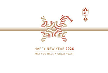 2026年年賀状デザイン　シンプルでおしゃれな馬の形の水引