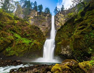 Obraz premium Majestic waterfall cascading down a rocky gorge