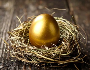 Obraz premium Golden egg nestled in a rustic nest