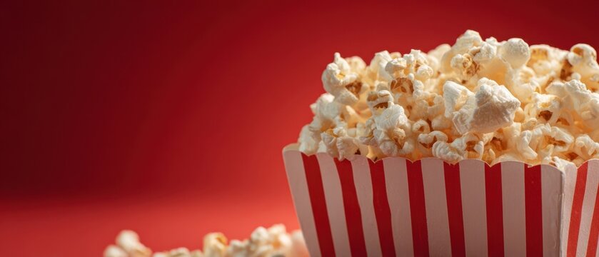 The Popcorn in a Red and White Striped Box with Copy Space