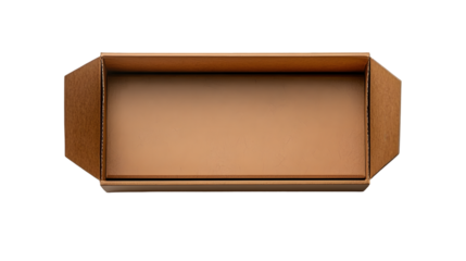 Top view of an open empty cardboard box with flaps, suitable for packaging, shipping, isolated on a transparent background