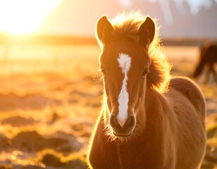 Fototapeta premium Foal in golden sunset light