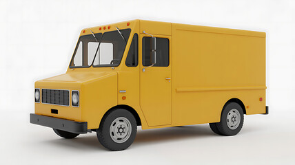 Yellow classic delivery van on white background yellow van