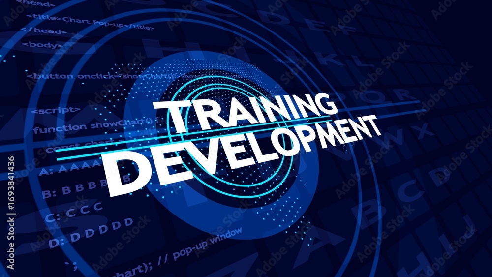 Aufkleber training development text with digital code and concentric circles education learning