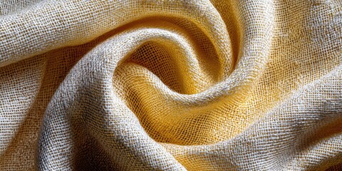 Close-up of textured, golden-yellow fabric, swirled in a pattern