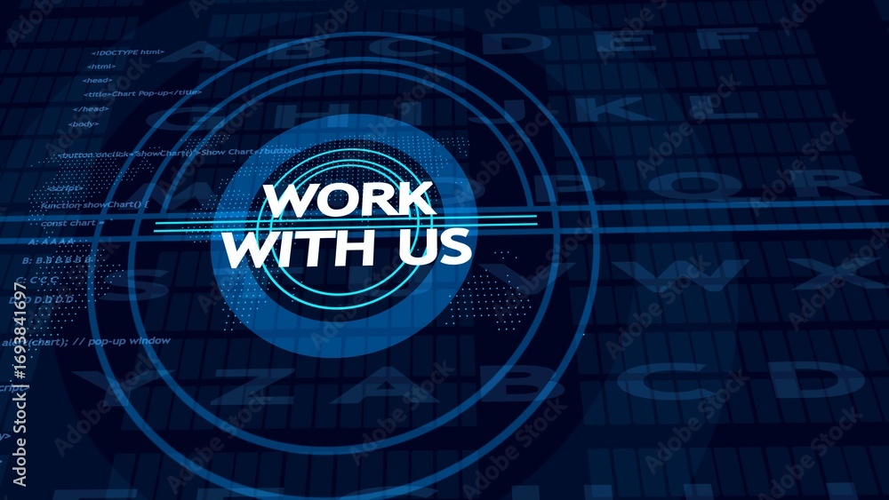 Aufkleber blue digital interface with text work with us and code technology