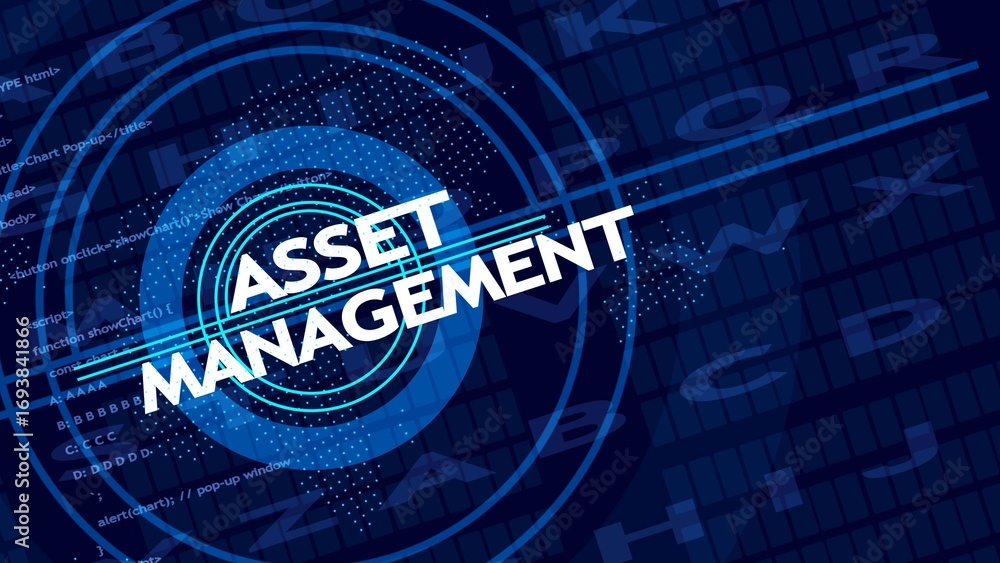 Aufkleber digital asset management concept with futuristic h u d elements and code technology