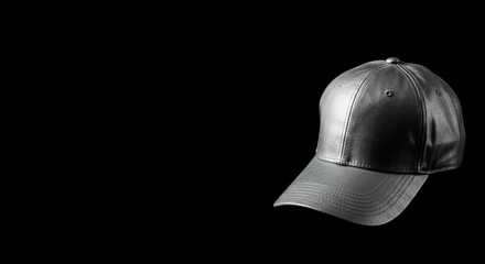 Fototapeta premium Metallic Silver Baseball Cap on Black Minimalist Background