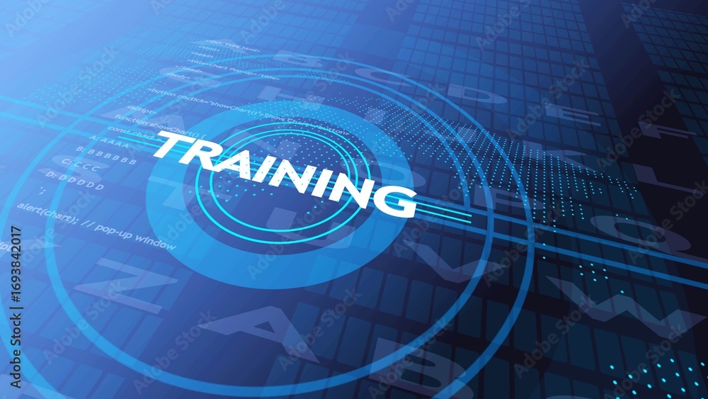 Aufkleber digital training concept with glowing word training in blue circular interface and code technology e