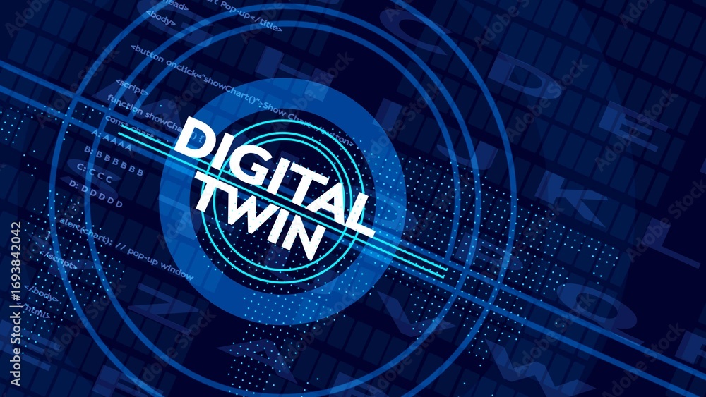Aufkleber digital twin technology concept with abstract blue data streams and code image