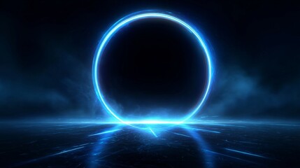 Abstract Neon Circle with Blue Light Effects