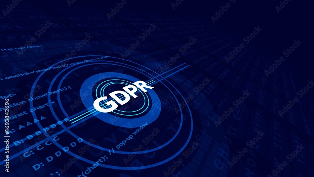 Aufkleber white gdpr text on blue digital code background with concentric circles gdpr data protection
