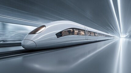 High speed train traveling through a futuristic tunnel at incredible speed A sleek modern design train in motion