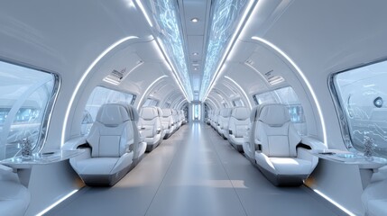 Futuristic Airplane Cabin Interior Design Modern White Seats and Sleek Technology