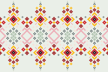 Striking pixel geometric pattern in vivid tones—ideal for fashion, home décor, and digital projects seeking a bold artistic touch.”