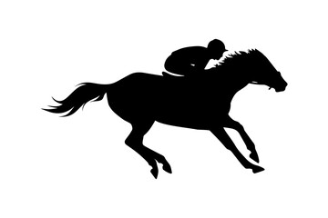 Silhouette of a jockey riding a galloping horse