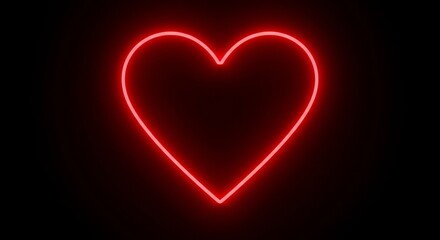 Glowing red neon heart on black background
