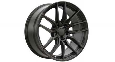 Obraz premium Sleek matte black custom alloy wheel for performance vehicles, modern design.