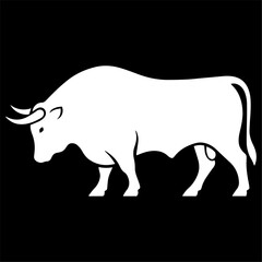 Minimal black silhouette of a bull, flat design.
