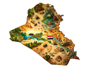 Highly Detailed Iran Map Watercolor  Style with National Flag PNG. 