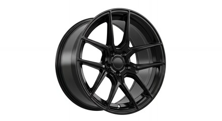 Obraz premium Sleek modern black alloy wheel upgrade for performance vehicles, enhancing aggressive style and speed.