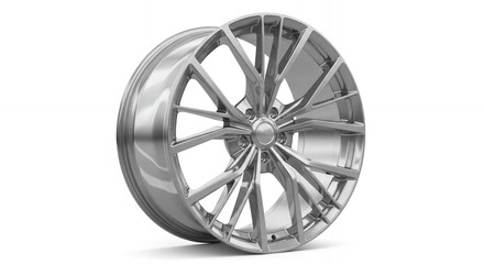Sleek metallic alloy car wheel showcasing intricate modern design and polished finish