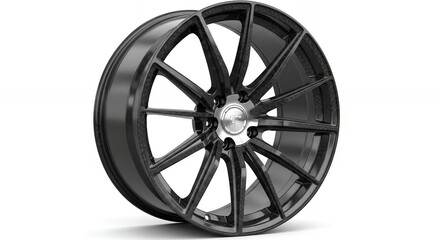 Obraz premium Sleek modern alloy car wheel with intricate spoke design showcasing premium automotive performance and style