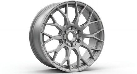 Obraz premium Sleek modern alloy car wheel with intricate spoke design, showcasing automotive style and performance.