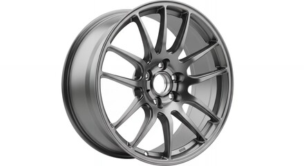 Obraz premium Sleek, modern alloy wheel showcases dynamic spoke design and brushed metal finish