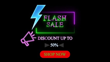 Neon flash sale announcement with lightning bolt and megaphone 3