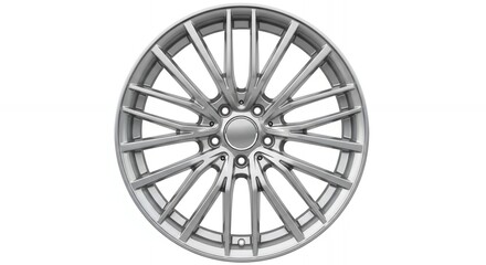 Stylish silver alloy car wheel design isolated on white background for automotive projects